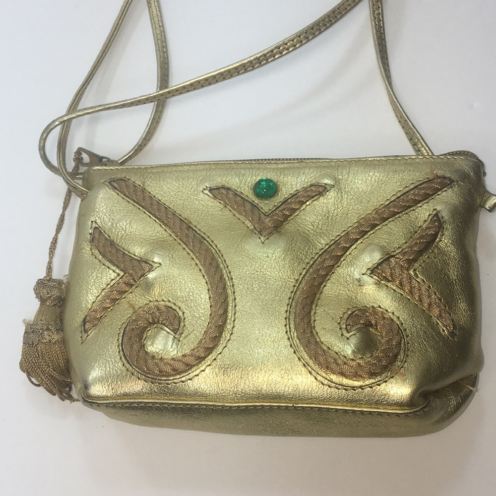 Saks Fifth Avenue VTG Crossbody Purse Gold Leather